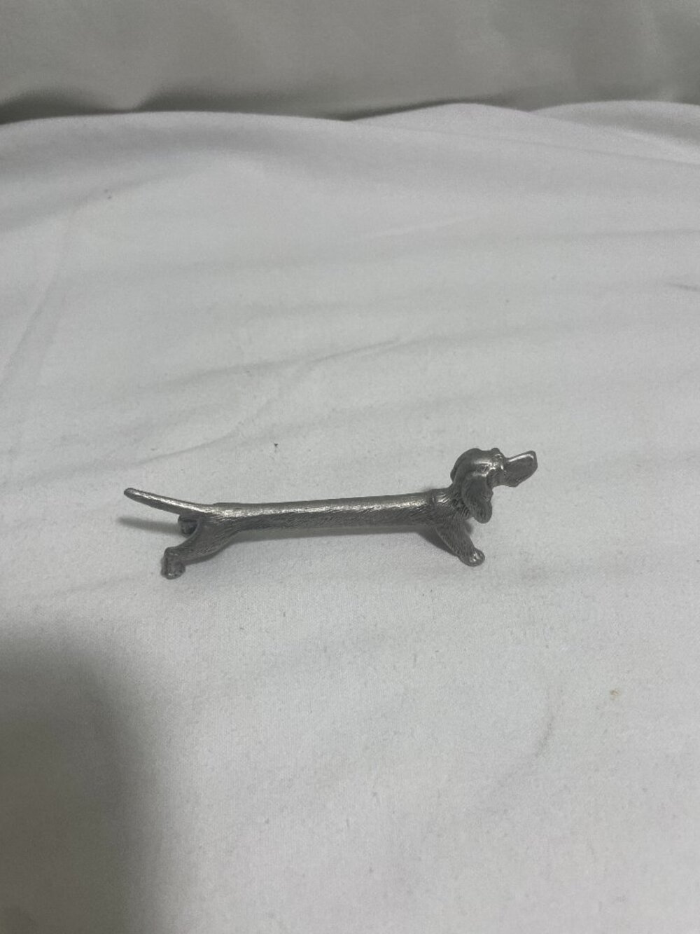 Small Silver Tone Metal Dachshund Dog Miniature Figurine 3” Unbranded